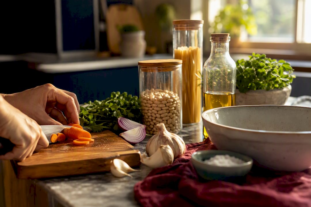 Beginner preparing a simple home-cooked meal