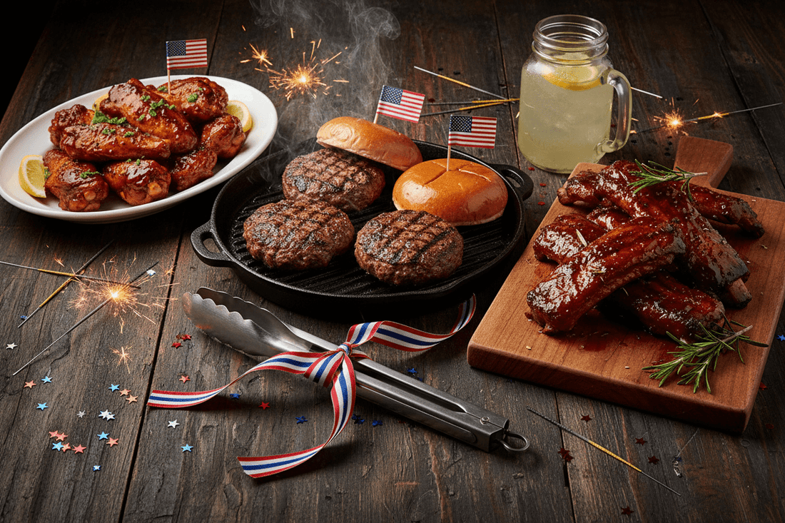 4th of July BBQ Recipes Grilled Chicken Ribs Shrimp for 12 - Wine Drop Cookery LLC