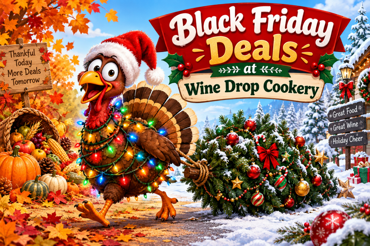 Black Friday Deal at Wine Drop Cookery, with turkey and christmas lights