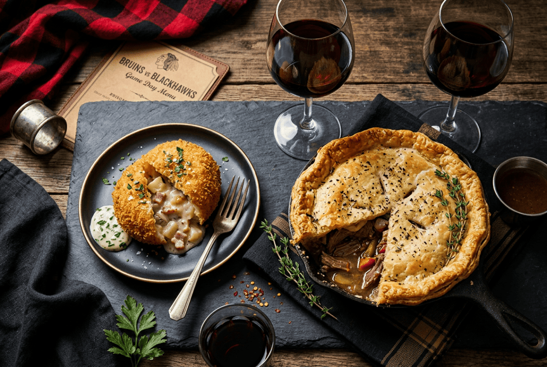 Bruins vs Blackhawks Rivalry Menu: Chowder Arancini, Italian Beef Pie and Wine