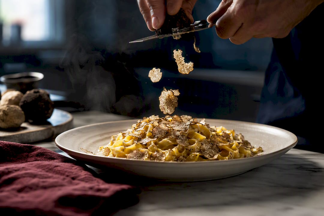 Fresh truffle shaved over a warm finished dish