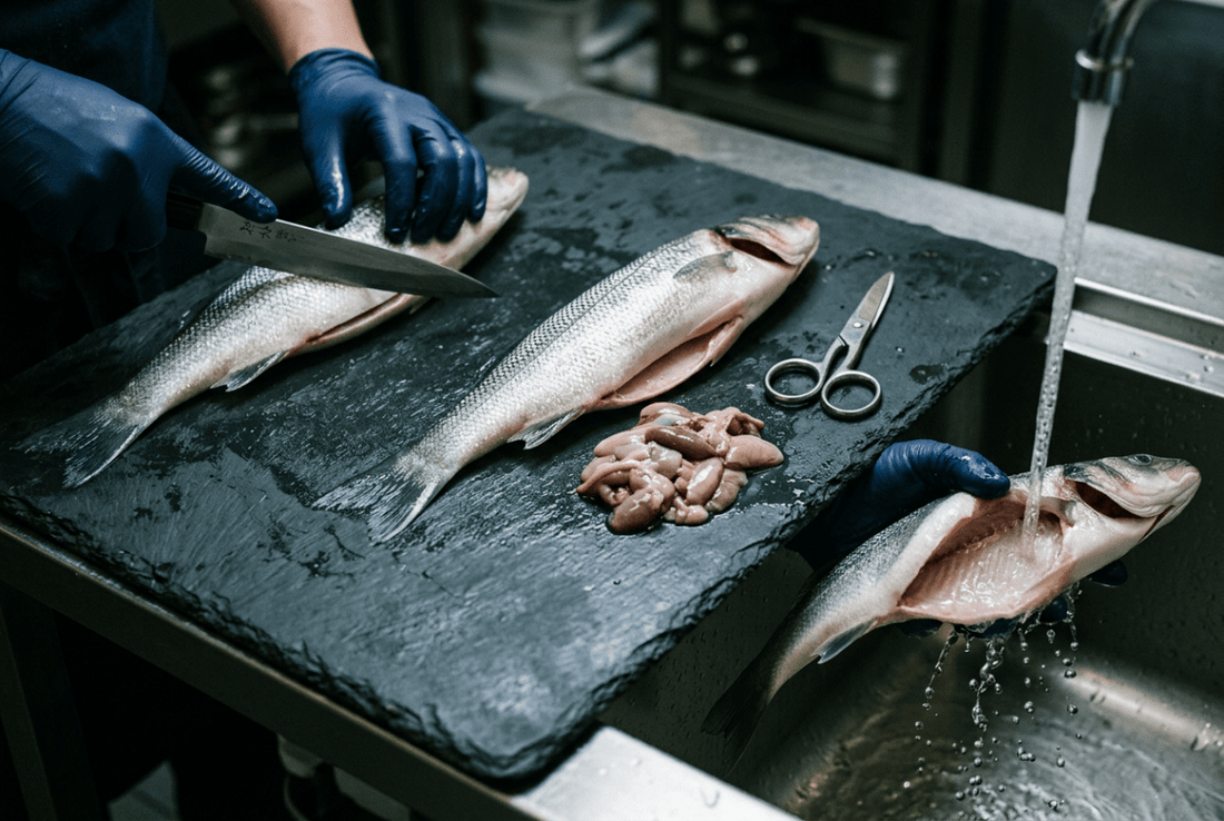 How to gut a fish comes down to four moves: a shallow cut from the vent to the throat, one backward pull to clear the organs, the gills snipped out, and the dark blood line scraped clean under cold running water.