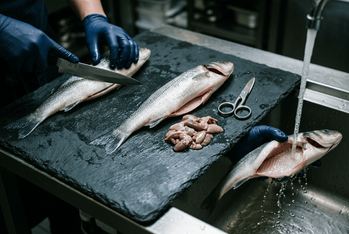 How to gut a fish comes down to four moves: a shallow cut from the vent to the throat, one backward pull to clear the organs, the gills snipped out, and the dark blood line scraped clean under cold running water.