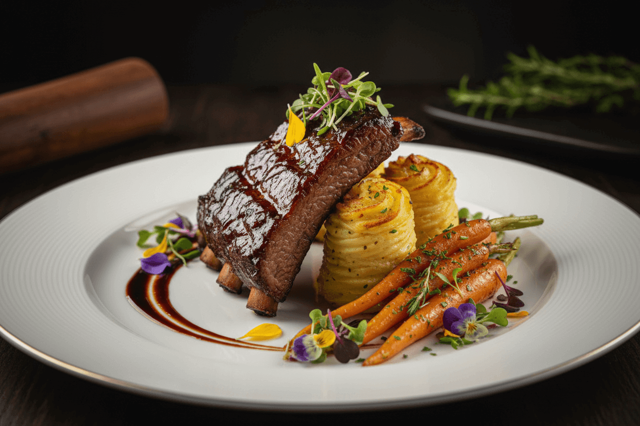 Smoked Beef Ribs with Duchess Potatoes Garlic Butter Sauce - Wine Drop Cookery LLC