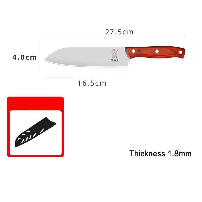 Stainless Steel Santoku Chef Knife, 16 cm Blade, Six Styles, red wood handle santoku, dimensions - Wine Drop Cookery LLC
