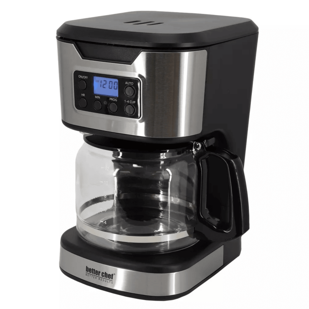 12-cup programmable coffee maker with stainless steel accents
