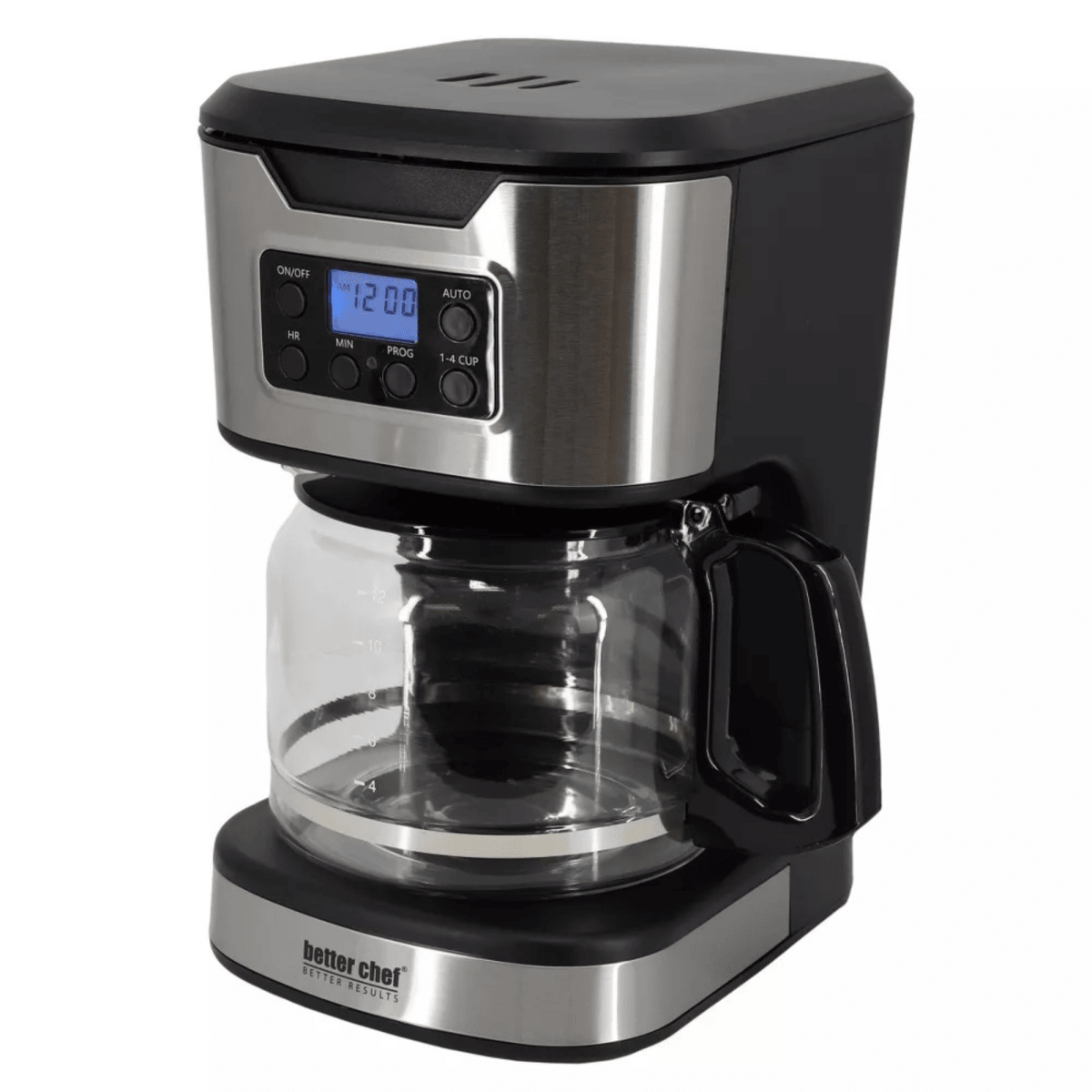 12-cup programmable coffee maker with stainless steel accents