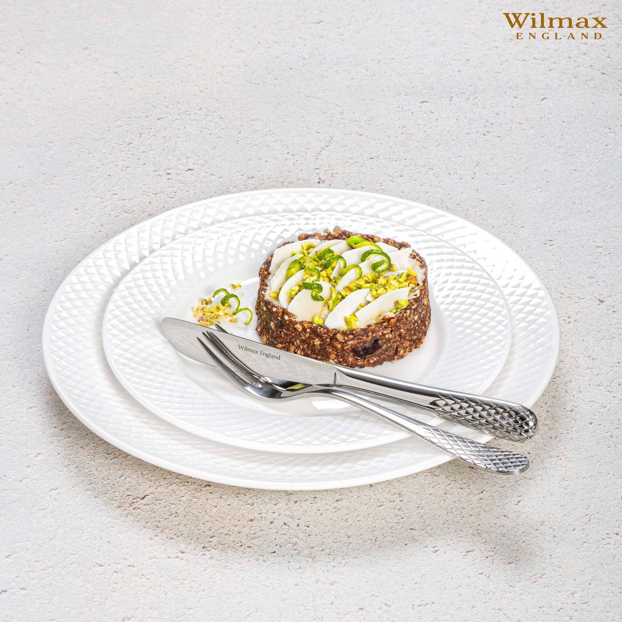 10 inch White Dinner Plate With Embossed Wide Rim - Wine Drop Cookery LLC