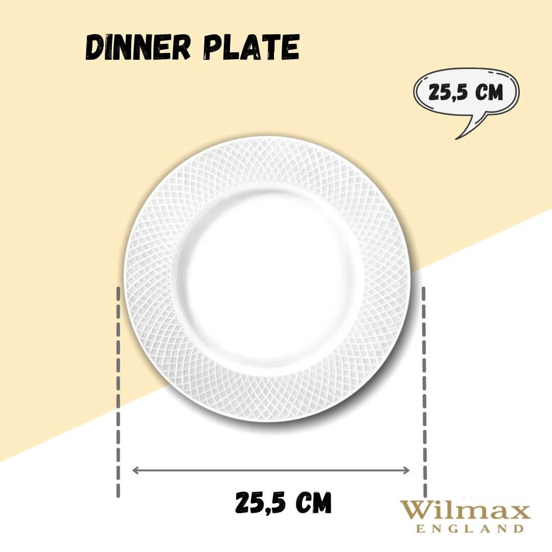10 inch White Dinner Plate With Embossed Wide Rim - Wine Drop Cookery LLC