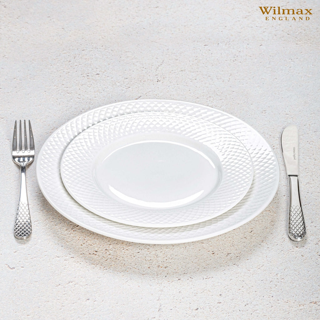 10 inch White Dinner Plate With Embossed Wide Rim - Wine Drop Cookery LLC