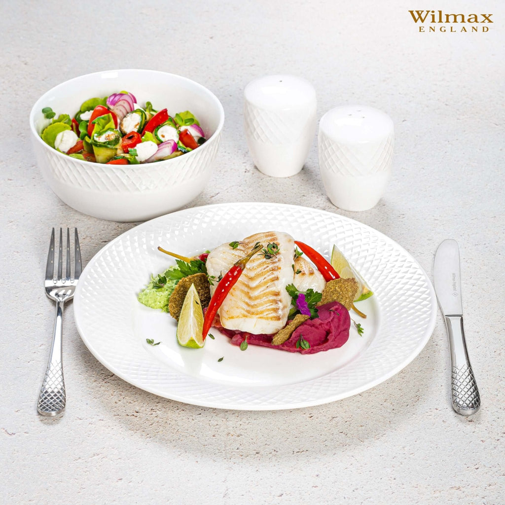 10 inch White Dinner Plate With Embossed Wide Rim - Wine Drop Cookery LLC