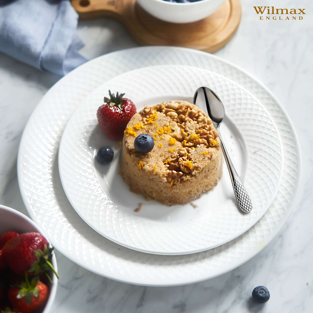 10 inch White Dinner Plate With Embossed Wide Rim - Wine Drop Cookery LLC