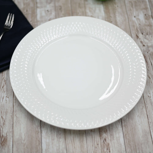 10 inch White Dinner Plate With Embossed Wide Rim - Wine Drop Cookery LLC