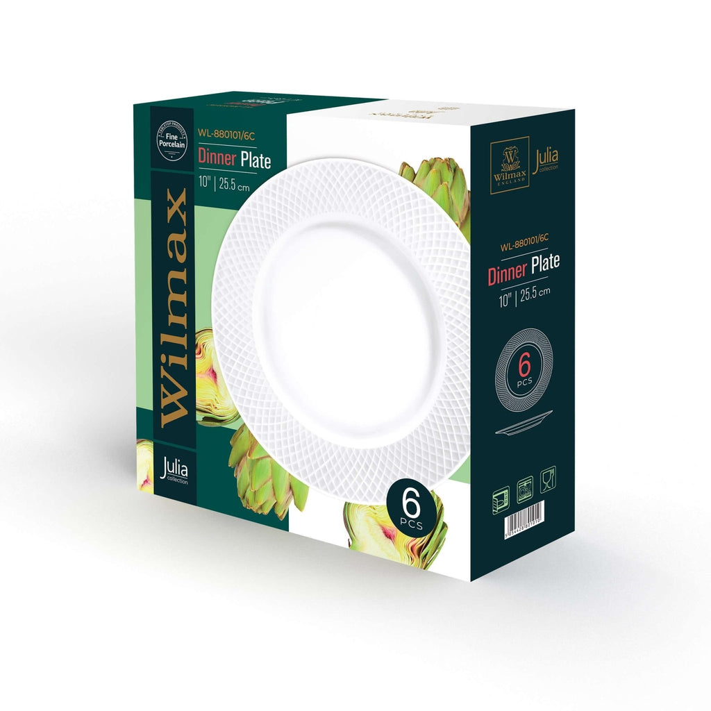 10 inch White Dinner Plate With Embossed Wide Rim - Wine Drop Cookery LLC