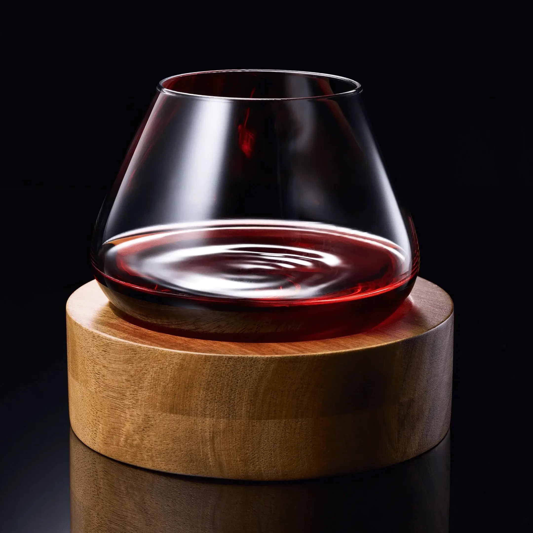 Kami Rotating Crystal Wine Glass & Wooden Coaster - Wine Drop Cookery