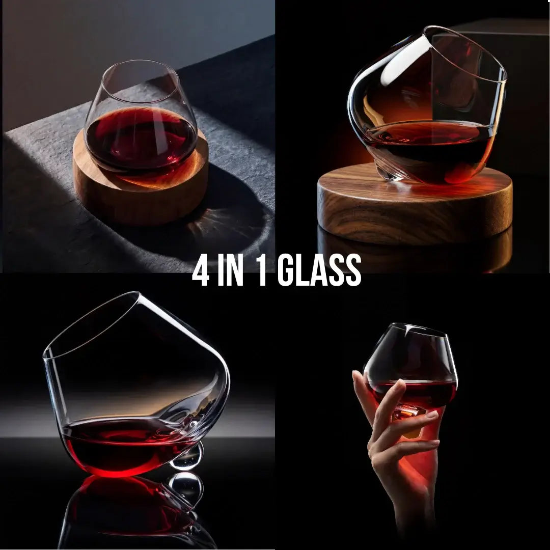 Kami Rotating Crystal Wine Glass & Wooden Coaster - Wine Drop Cookery
