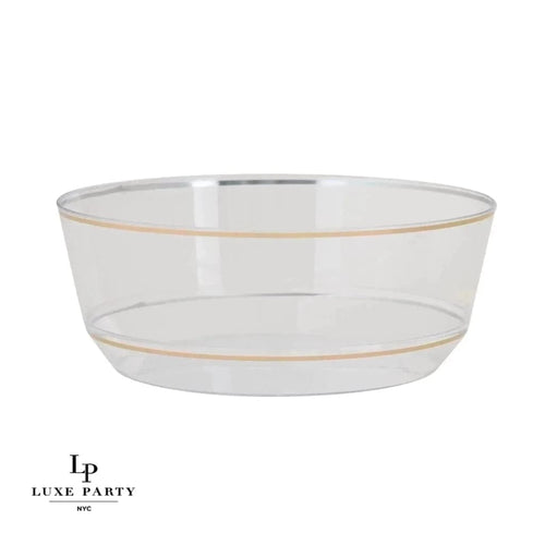 14 Oz Round Clear and Gold Plastic Bowls - Wine Drop Cookery LLC