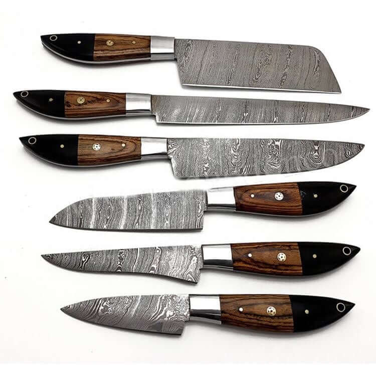 Damascus Kitchen Knives Set Exotic Buffalo Horn Handles