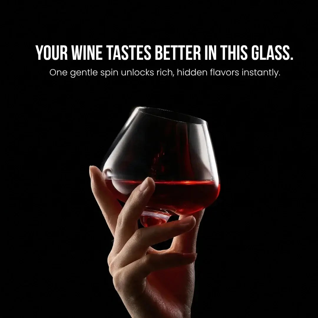 Kami Rotating Crystal Wine Glass & Wooden Coaster - Wine Drop Cookery