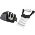 Knife Sharpener and Onion Holder for Slicing, 2-Piece Set - Wine Drop Cookery LLC