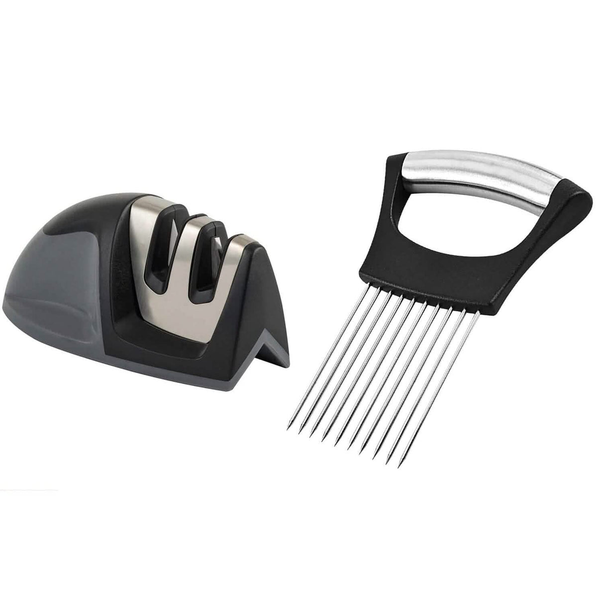 Knife Sharpener and Onion Holder for Slicing, 2-Piece Set - Wine Drop Cookery LLC
