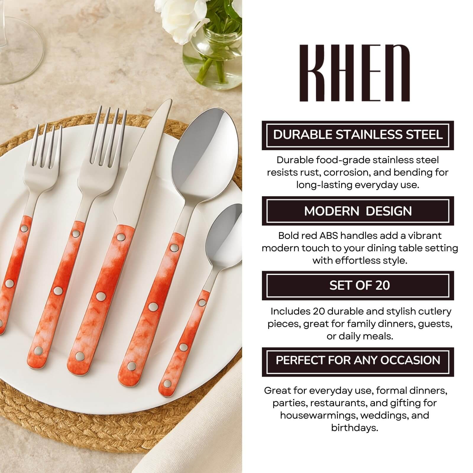 20-Piece Cutlery Set with Assorted Utensils - Wine Drop Cookery LLC