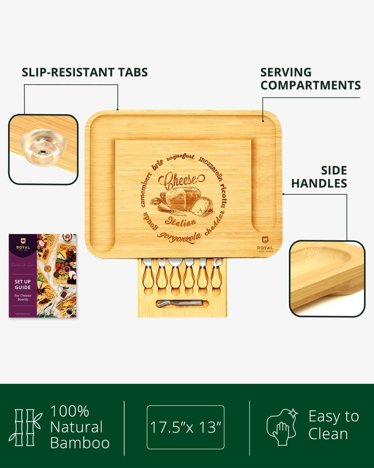 Cheese Board XXL with Cutlery Set - Wine Drop Cookery