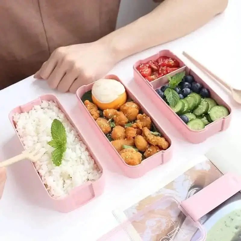 3-Layer Stackable Bento Box Japanese Lunch Box Kit - Wine Drop Cookery LLC
