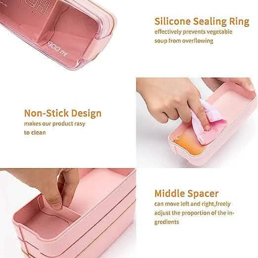 3-Layer Stackable Bento Box Japanese Lunch Box Kit with Spoon & Fork - Wine Drop Cookery