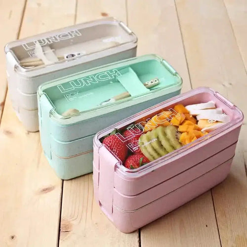 3-Layer Stackable Bento Box Japanese Lunch Box Kit with Spoon & Fork - Wine Drop Cookery