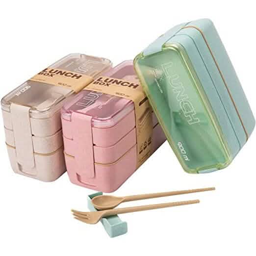 3-Layer Stackable Bento Box Japanese Lunch Box Kit with Spoon & Fork - Wine Drop Cookery