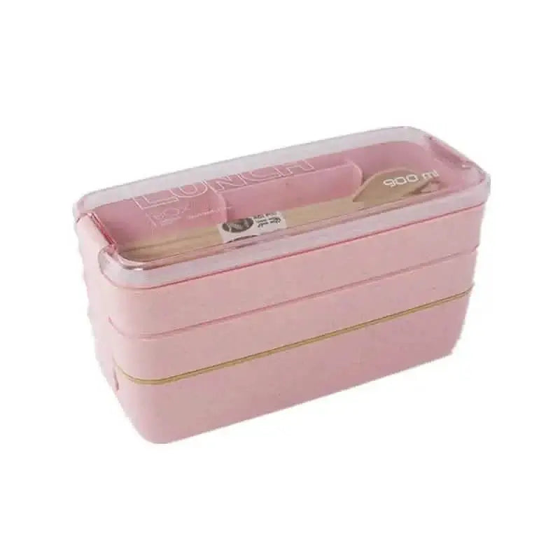 3-Layer Stackable Bento Box Japanese Lunch Box Kit with Spoon & Fork - Wine Drop Cookery