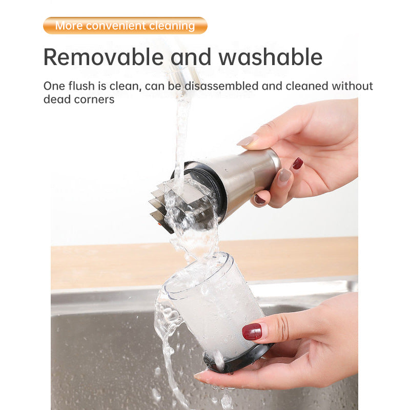 Manual Garlic Chopper, Stainless Steel, Press-Down Plunger, taken apart and rinsed - Wine Drop Cookery LLC