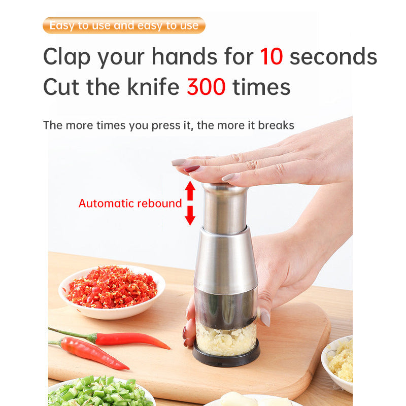 Manual Garlic Chopper, Stainless Steel, Press-Down Plunger, pressed to chop chili - Wine Drop Cookery LLC