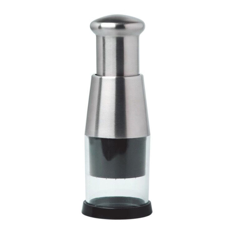 Manual Garlic Chopper, Stainless Steel, Press-Down Plunger, product view - Wine Drop Cookery LLC