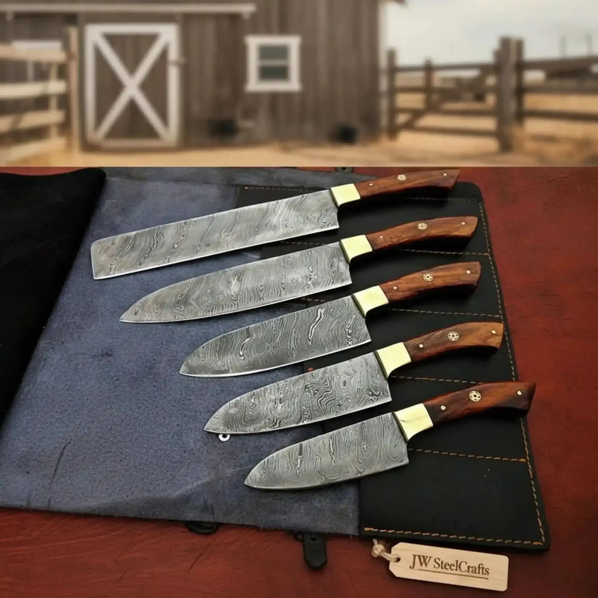5-Piece Damascus Kitchen Knife Set - Wine Drop Cookery LLC