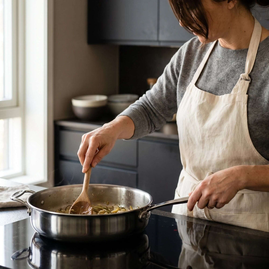 5-Ply Stainless Sauté Pan with Lid, 4-Qt - Wine Drop Cookery LLC