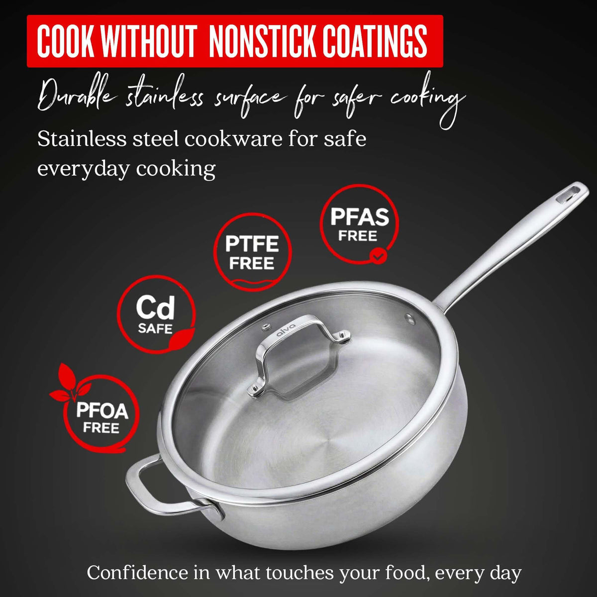 5-Ply Stainless Sauté Pan with Lid, 4-Qt - Wine Drop Cookery LLC