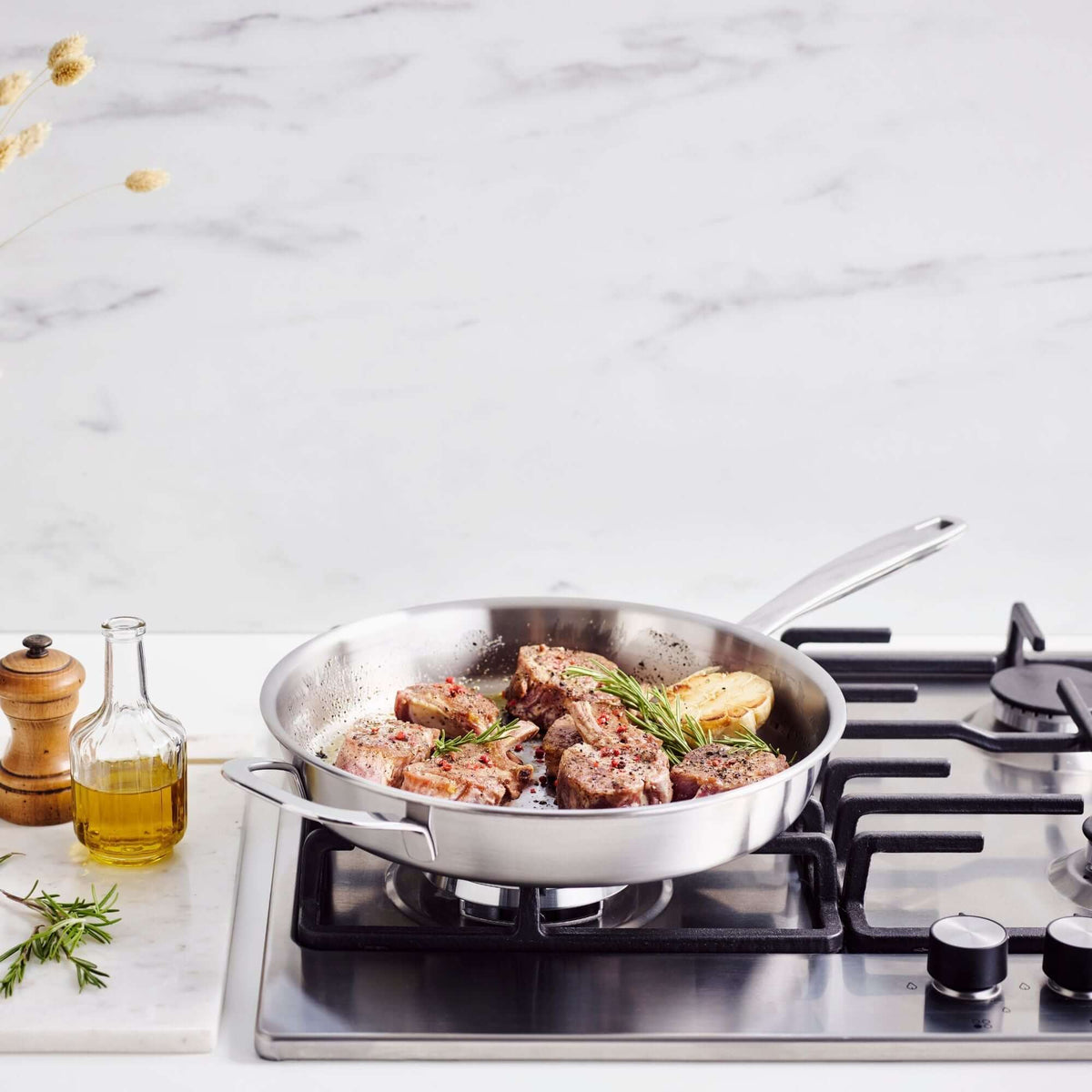5-Ply Stainless Steel Frying Pan - Wine Drop Cookery LLC