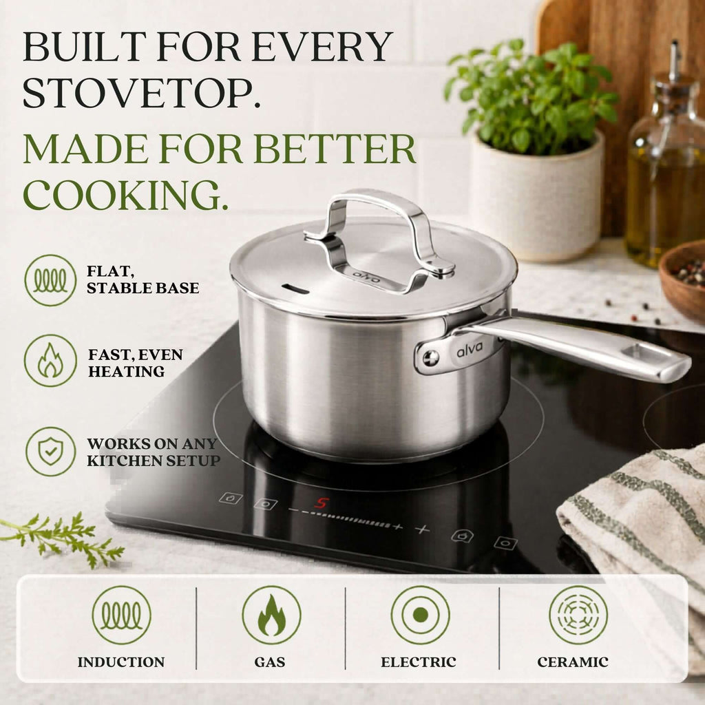 5-Ply Stainless Steel Saucepan with Lid - Wine Drop Cookery LLC