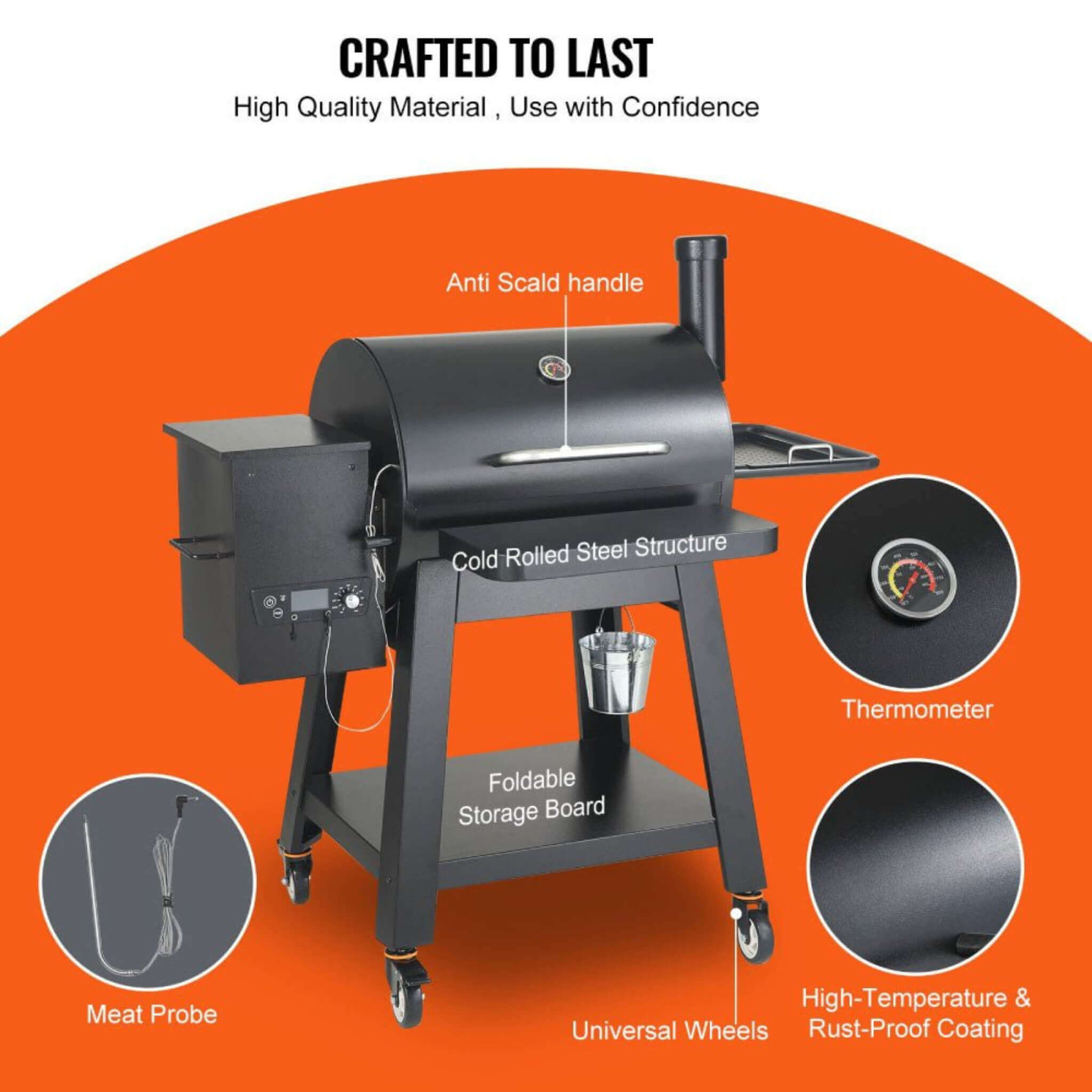 53-Inch Heavy-Duty Portable Pellet BBQ Grill