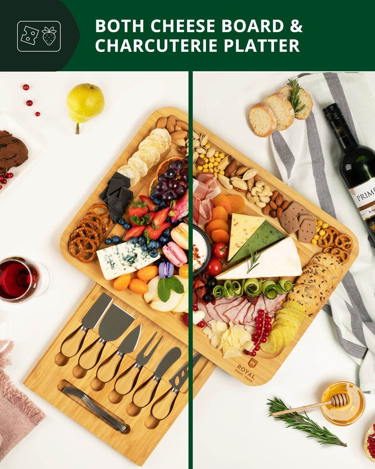Cheese Board XXL with Cutlery Set - Wine Drop Cookery