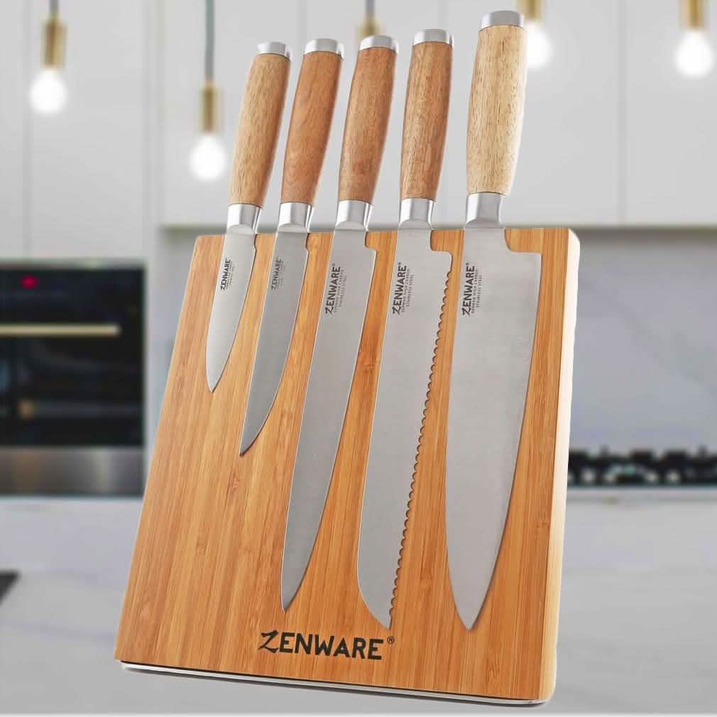 Zenware 6-Piece Knife Set with Magnetic Bamboo Block, German Steel - Wine Drop Cookery LLC
