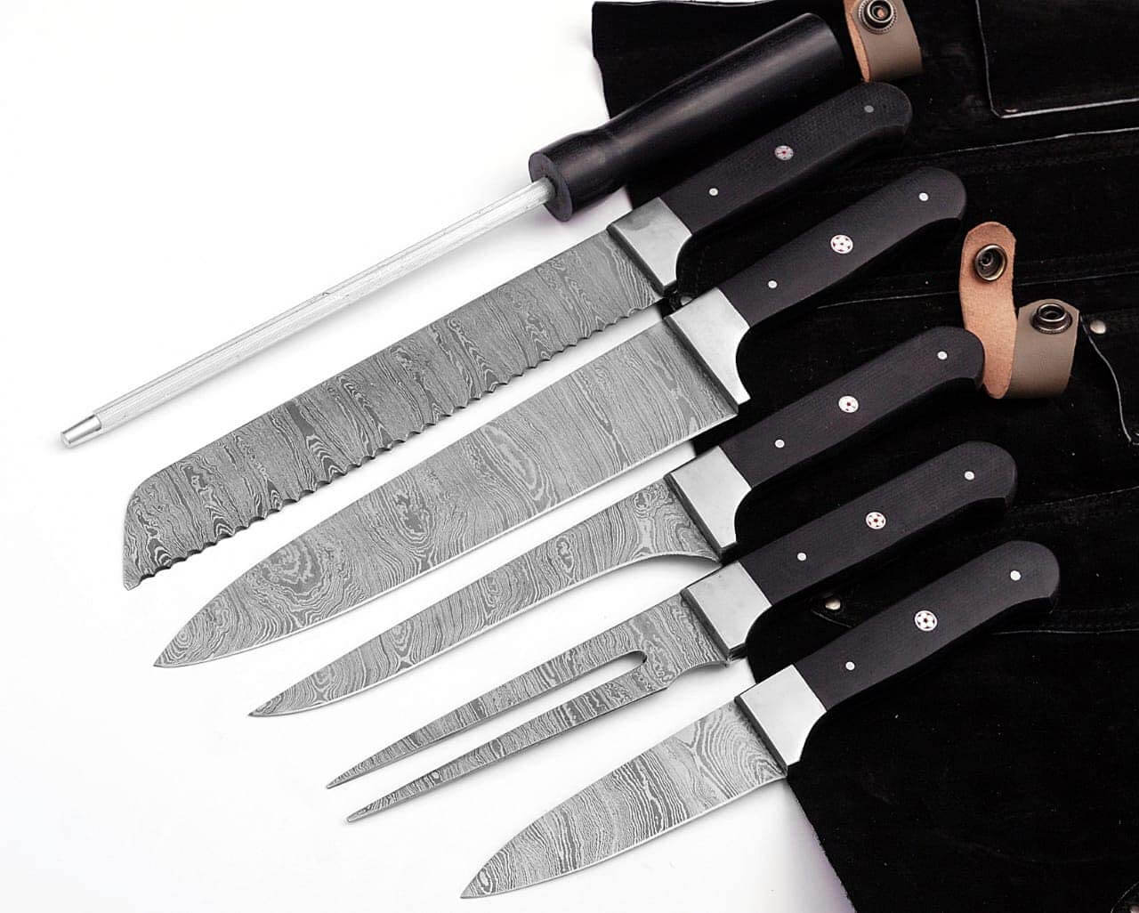 Damascus Kitchen Knives Set - Black G10 Handles