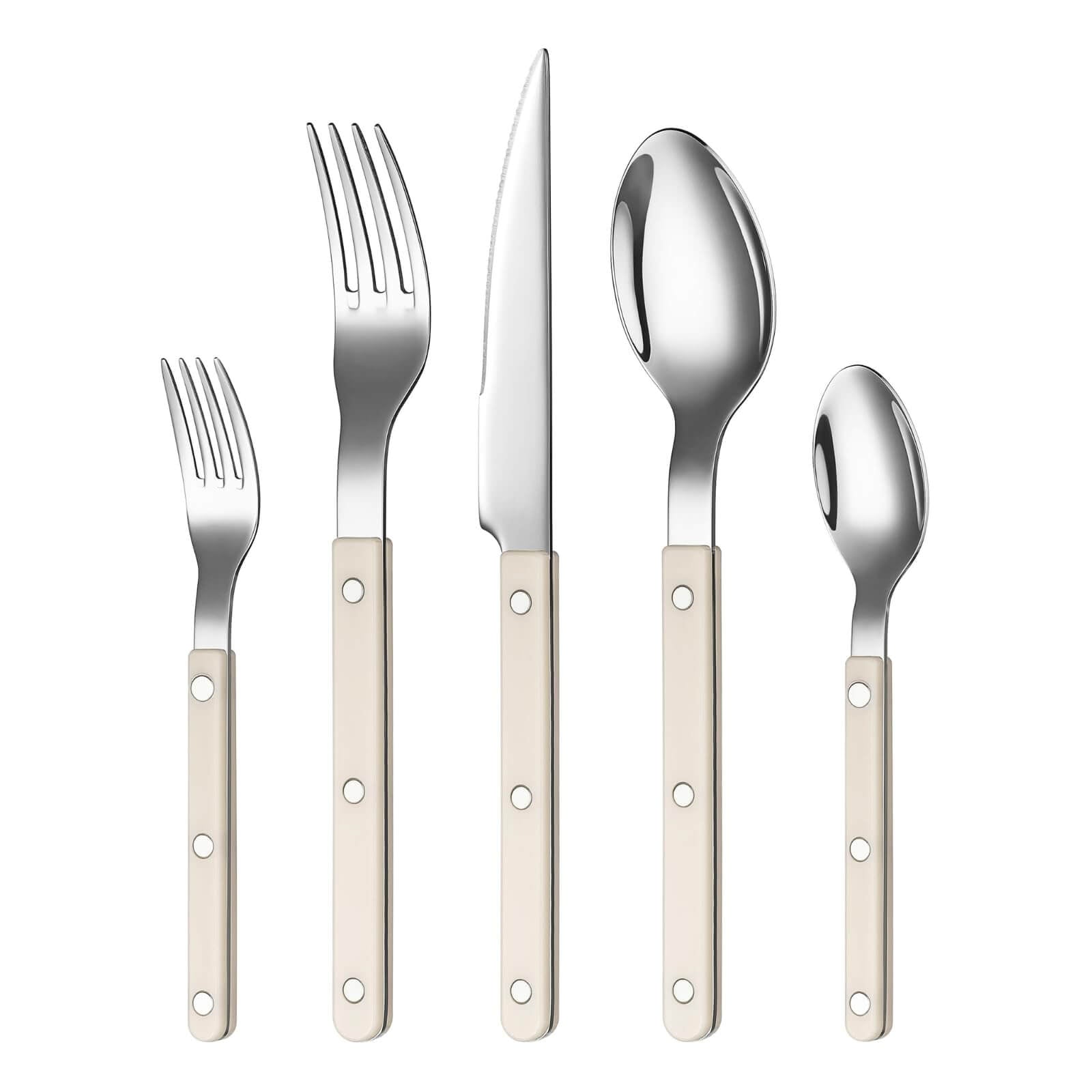 Khen Cream Cutlery Set of 20 showcasing stainless steel cutlery set with modern design and comfortable grip.