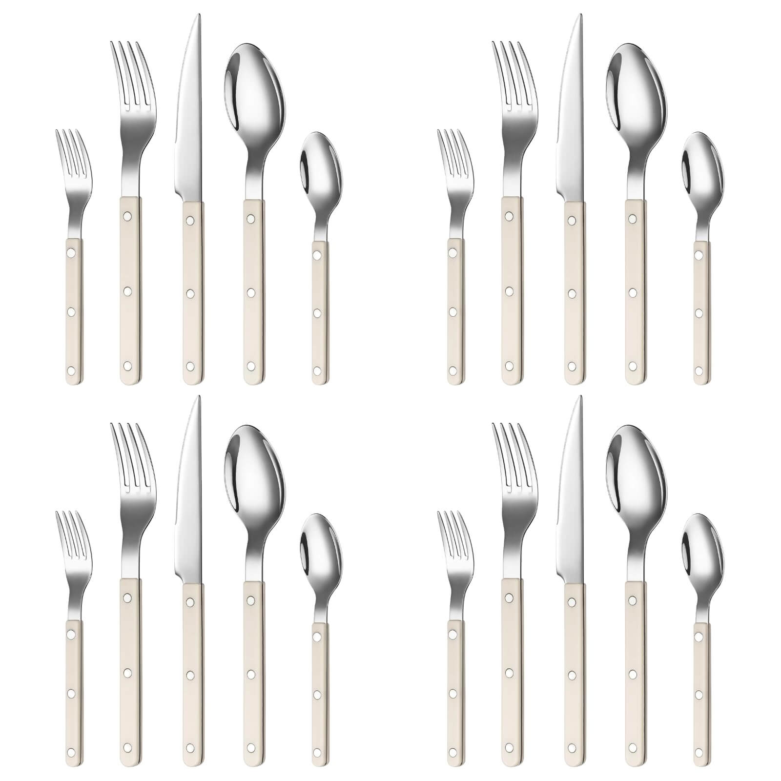 Khen Cream Cutlery Set of 20 includes stainless steel cutlery set with modern design and comfortable grip.