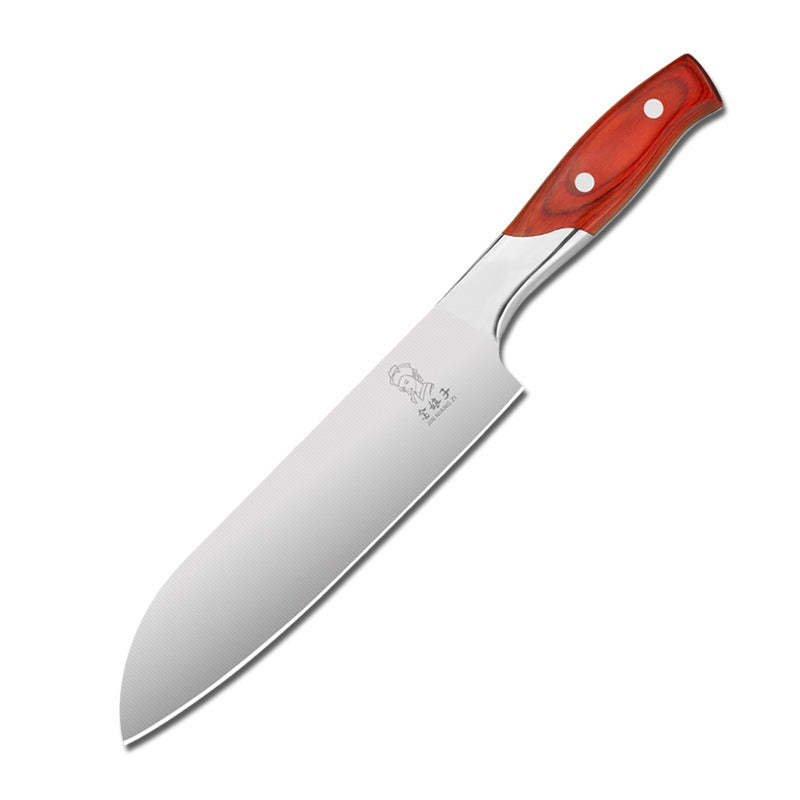 Stainless Steel Santoku Chef Knife, 16 cm Blade, Six Styles, red handle - Wine Drop Cookery LLC