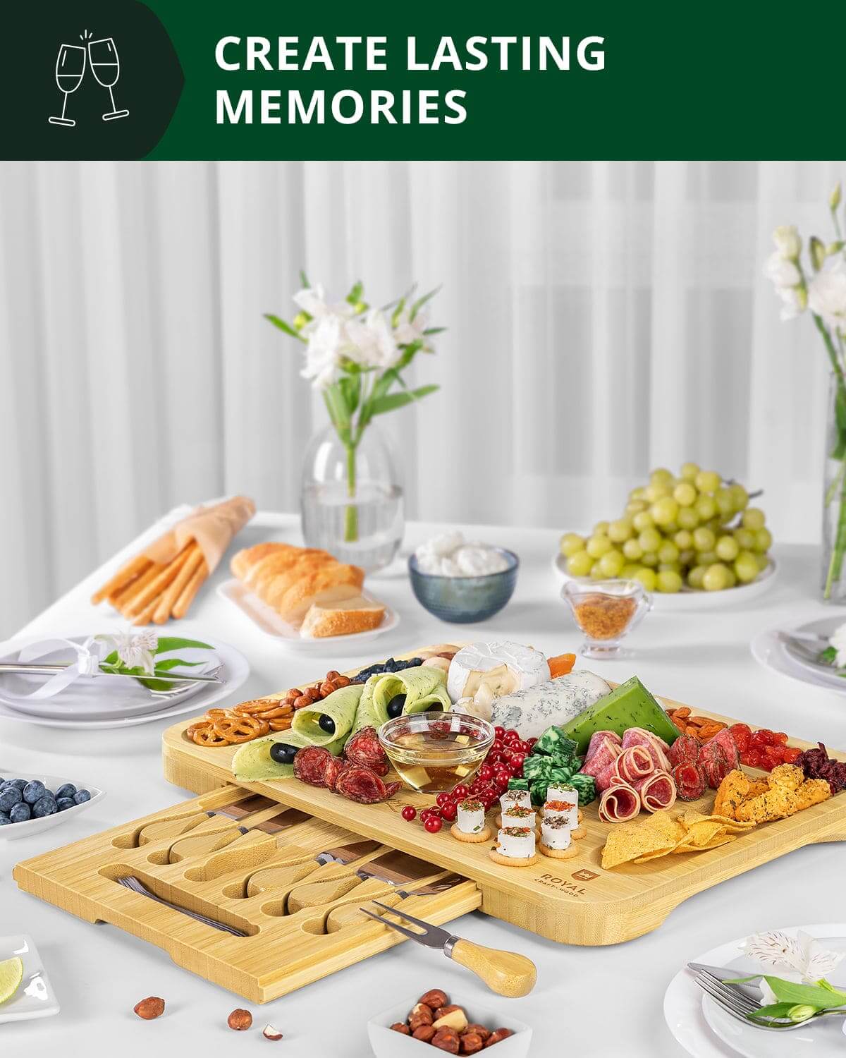 Cheese Board XXL with Cutlery Set - Wine Drop Cookery