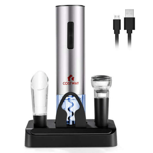 6-in-1 Electric Wine Bottle Opener Set with Foil Cutter and USB charging dock.