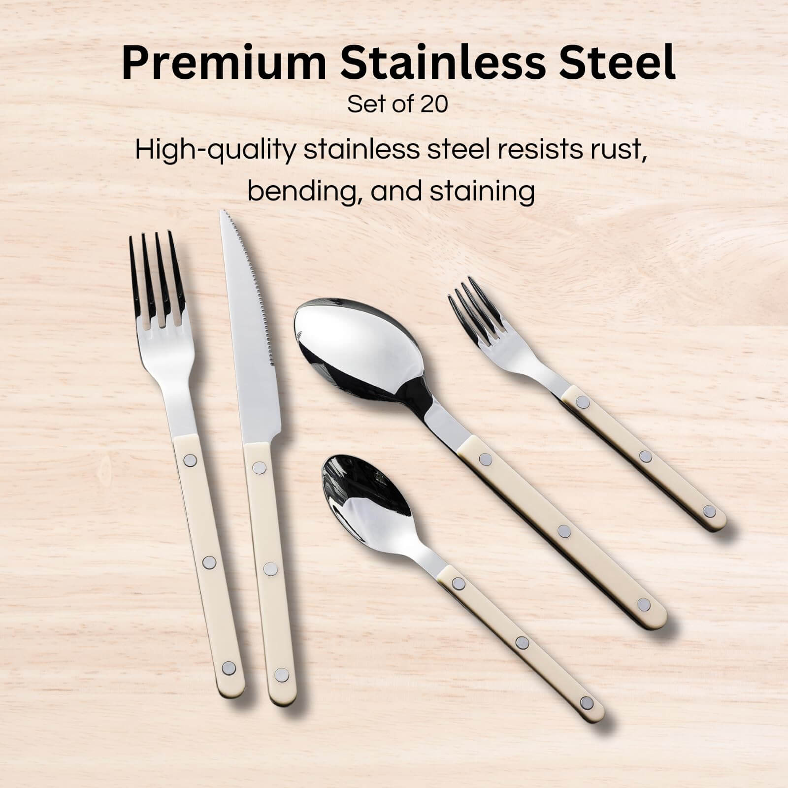 Khen Cream Cutlery Set of 20 featuring stainless steel cutlery set with premium design and rust-resistant finish.